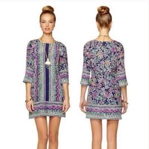 Lilly Pulitzer Rylee Not Too Catty‎ Shift Dress 100% Silk 3/4 Sleeve Lined Sz 2